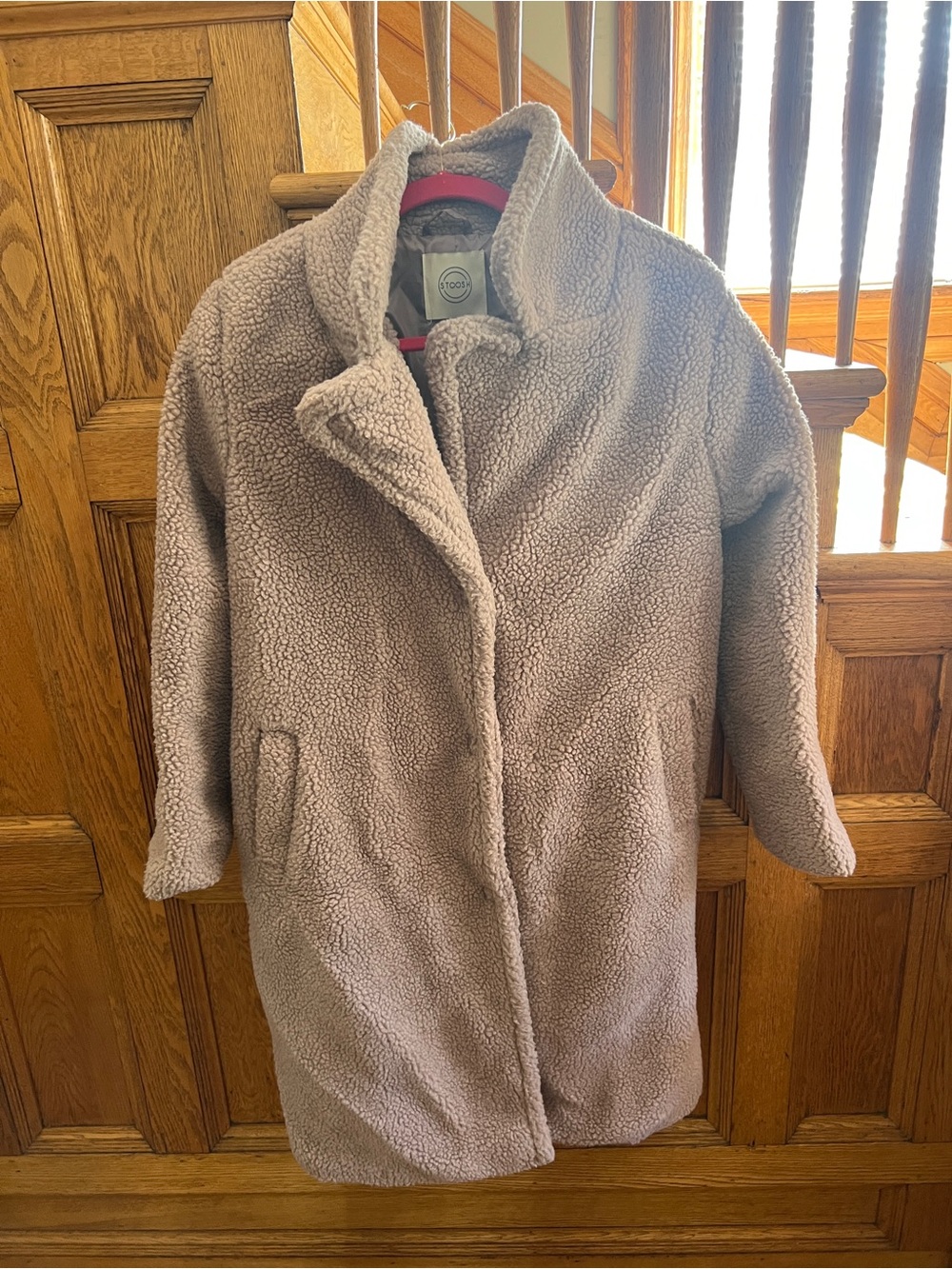 Stoosh Taupe Teddy Sherpa Coat - Neutral Plush Jacket